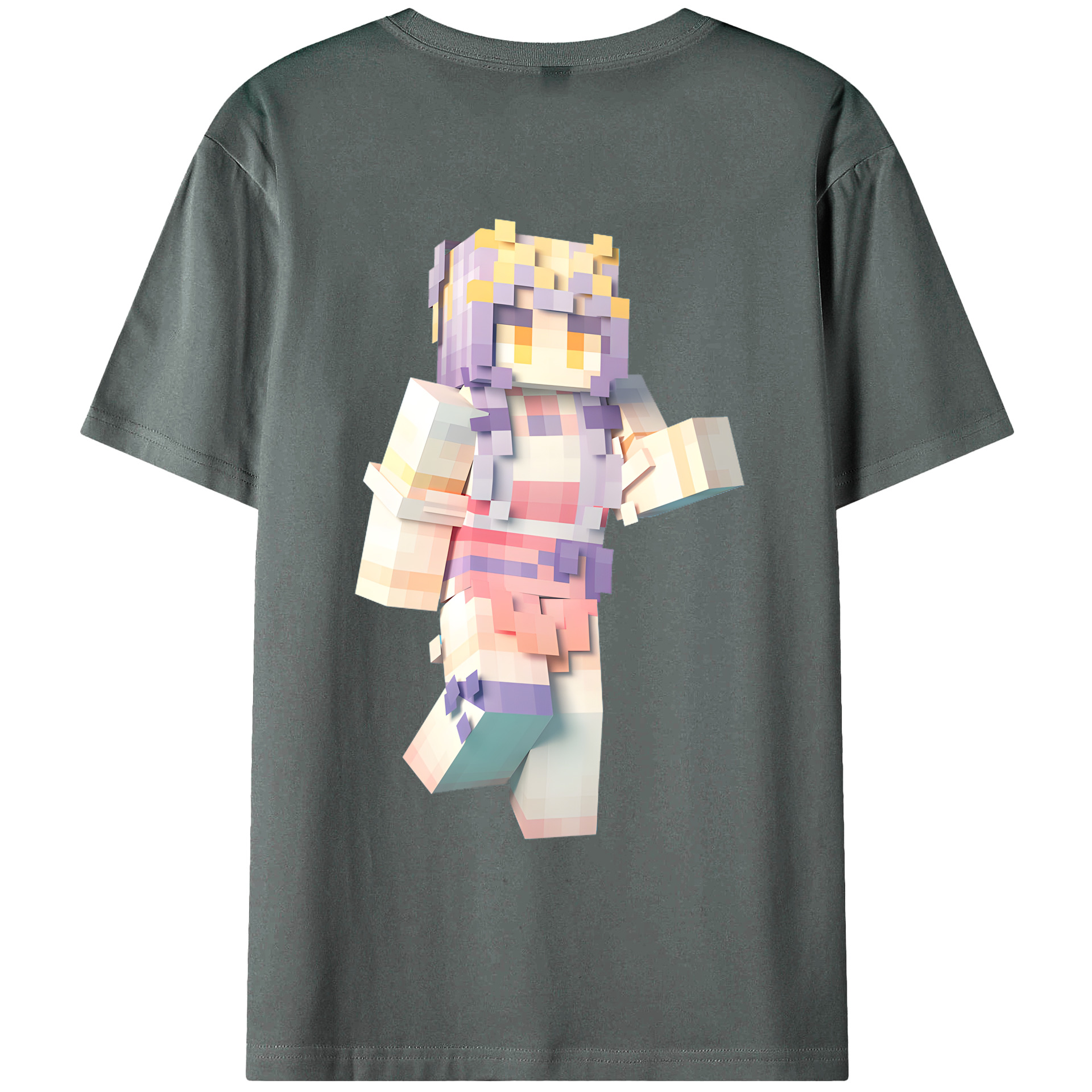 （画像用） マインクラフト ブロックの世界 Minecraft MC Block world 綿100％ メンズ半袖Tシャツ（バックプリント） 通気性